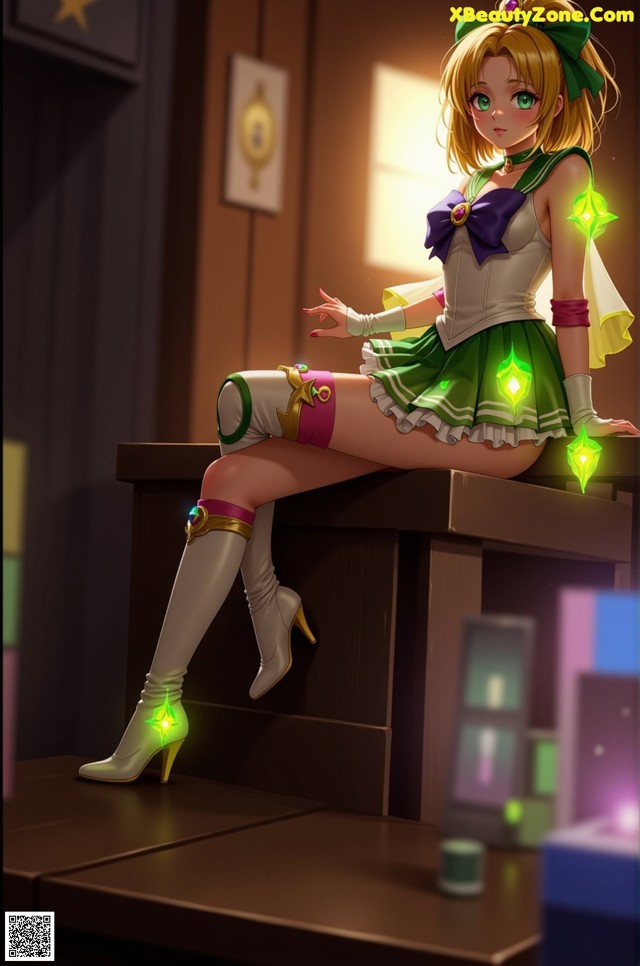 A woman sitting on top of a wooden table.